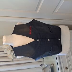 Hudson Leather Womens Black Leather Moto Vest Pockets Front Snaps Lined Size XL